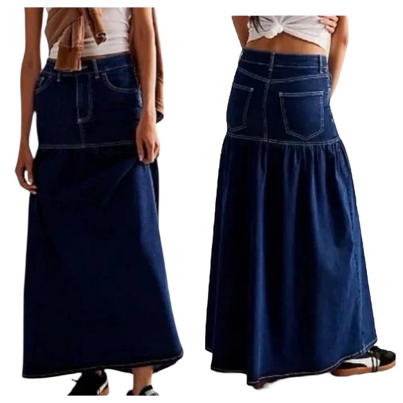 We The Free Dresses & Skirts - Free People WE THE FREE Jordan Maxi Skirt Dark Denim Hi-Rise Stretch Boho sz 10